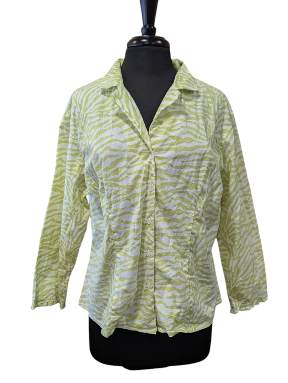 Pine Cone Hill Fine Linens Lime Zebra-Print Button Down Shirt L 100% Cotton